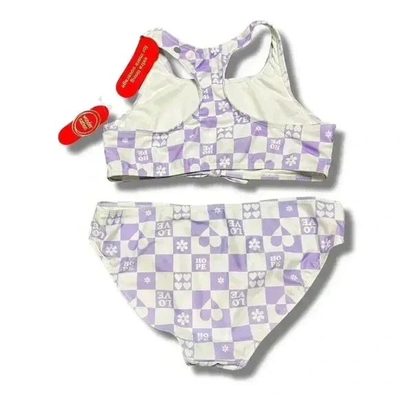 Wonder Nation Girl's Purple Checkered Tie Front Bikini XL 2 Piece - Picture 4 of 5